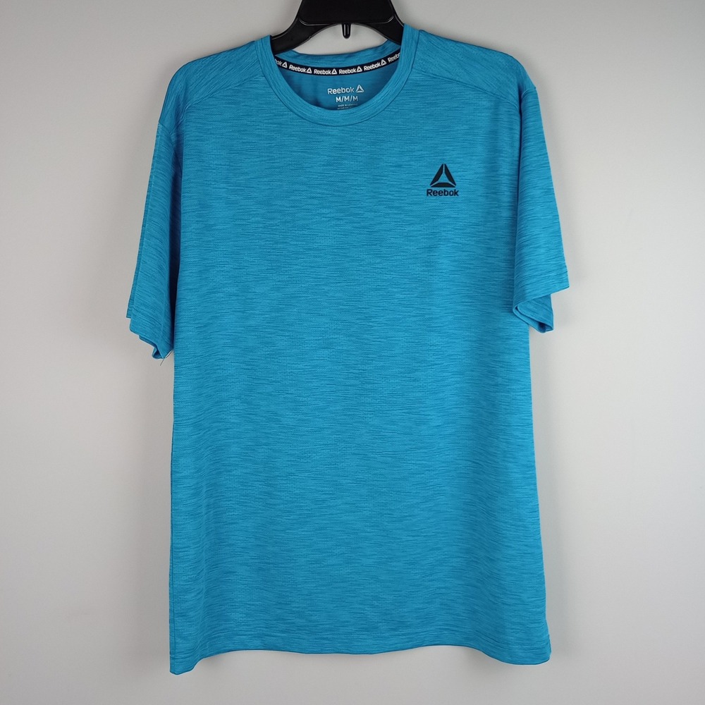 Reebok Mens M Blue Space Dye Performance Short Sleeve Athletic Activewear Tshirt